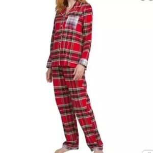 NEW Lands' End Women's 2 Piece Flannel Pajama Set Red Plaid